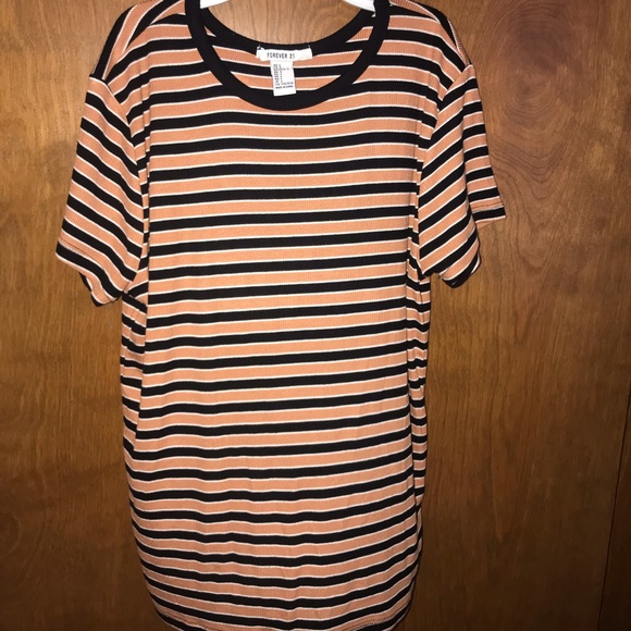 Orangish-Brown and Black striped tight tee - Picture 2 of 3